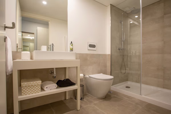 Modern bathroom design with marble accents